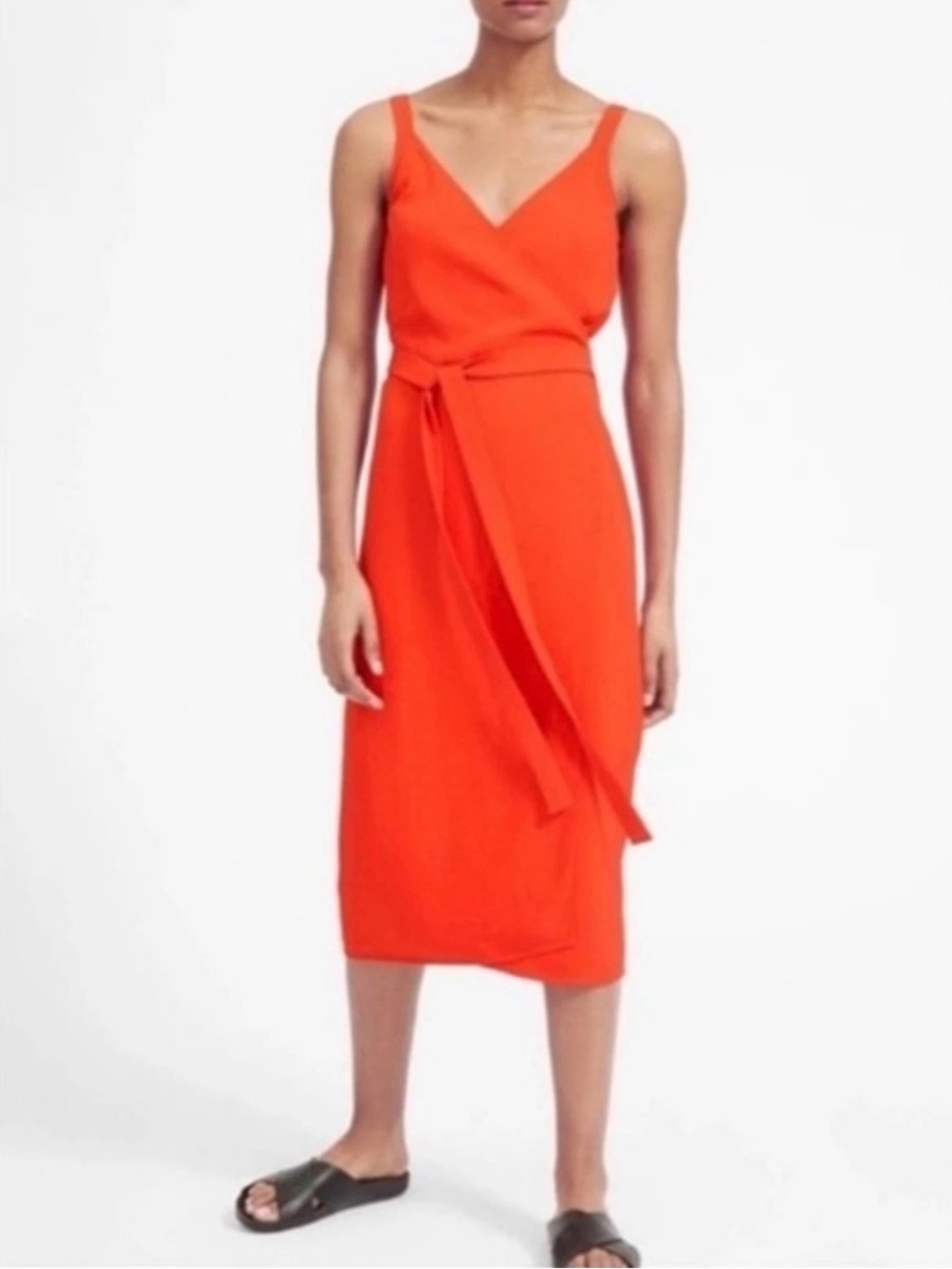 Everlane Tangerine Orange Japanese Go Weave Sleeveless Midi Wrap Dress Size 2